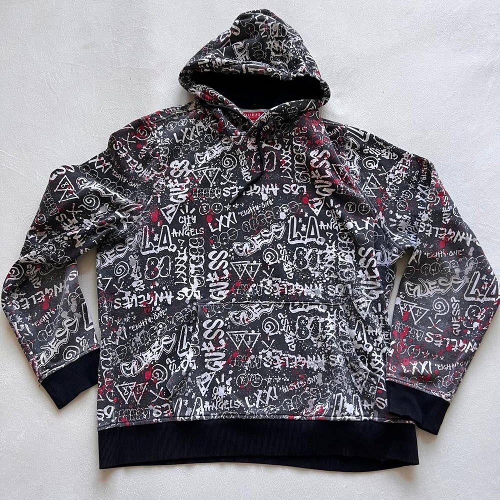 Guess Los Angeles Pullover Hoodie with White graffiti and Red Splatter Designer